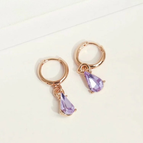 3/$30 Small Purple Rhinestone Drop Earrings - Picture 2 of 2